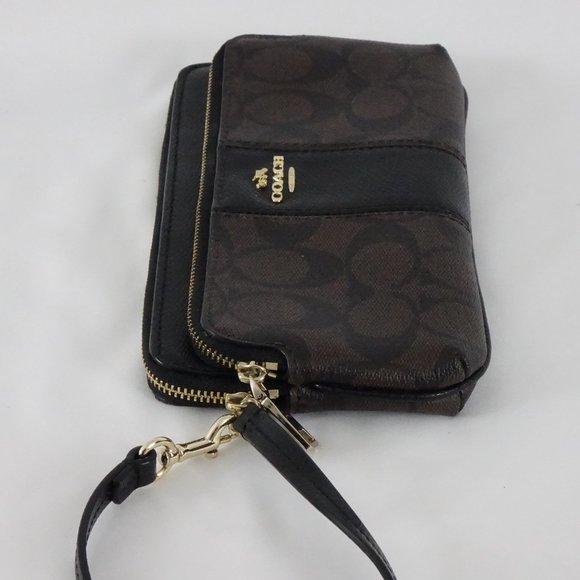 Coach Signature Double Zip Wristlet / Wallet PVC Leather F52848 Brown Black - Picture 8 of 11